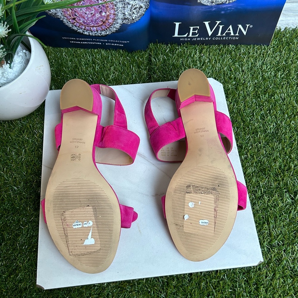 - STUART WEITZMANBandeau Block Heel Barbie Pink suede Leather size 12 - Picture 13 of 13